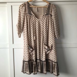 free people🌿 boho patterned tasseled mini dress